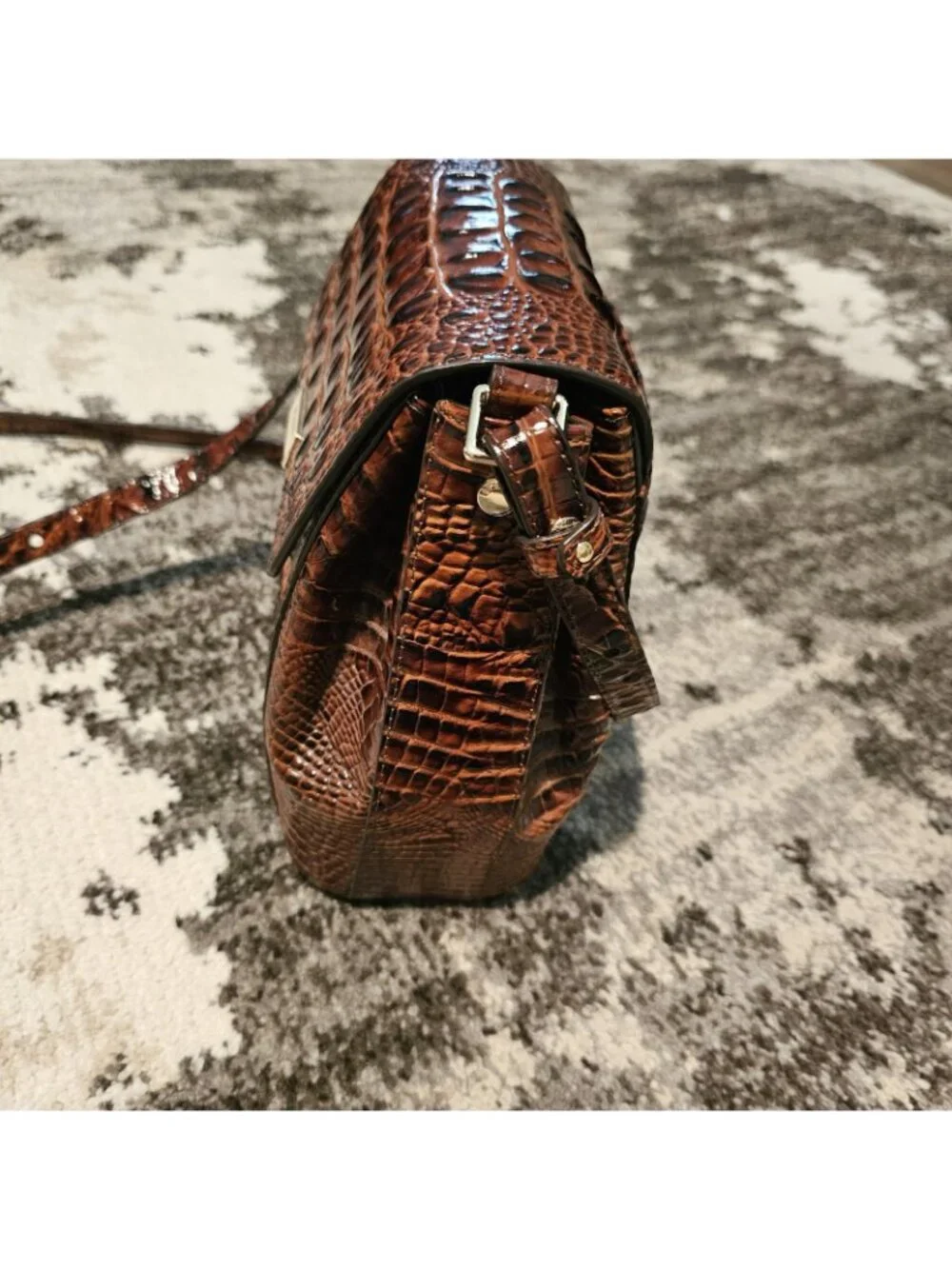 Brahmin Margo Pecan Melbourne Leather Flap Crossbody Bag Purse Croc Embossed